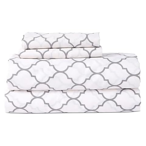 VISI-ONE BLC Full Quatrefoil Sheet Set, Super Soft Brushed Microfiber 1800 Thread Count Bedding, Extra Soft Cooling Bed Sheet, Deep Pocket up to 15-inch Mattress, Wrinkle, Fade, Shrink Resistant Cover