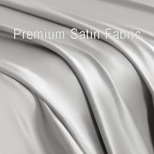 NTBAY Queen Satin Sheet Set, 4 Piece, Silver Grey - image 7