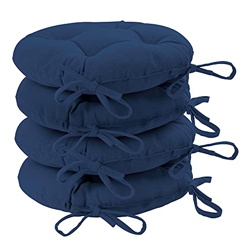 Harbour Housewares Navy Seat Pads for Dining Chairs - 40 x 40cm - Pack of 4 - Round Garden Seat Cushions with Ties Soft Padded Pillow Indoor Kitchen Cushion Outdoor Patio Garden Chair Pads
