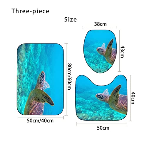 Zifarm Badematte rutschfeste 50x80 cm Meeresschildkröte Badvorleger-Set 3D Meereslebewesen Mikrofaser Flanell… – Bild 3