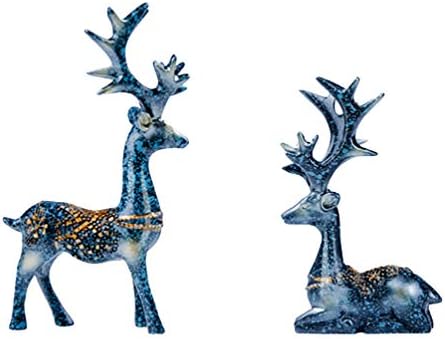 Amosfun 1 Pair of Christmas Reindeer Resin Sculpture Deer Figurine Statue Home Office Decor Statues Family Craft Ornament (Navy)