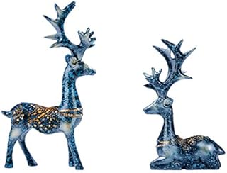 Amosfun 1 Pair of Christmas Reindeer Resin Sculpture Deer Figurine Statue Home Office Decor Statues Family Craft Ornament (Navy)