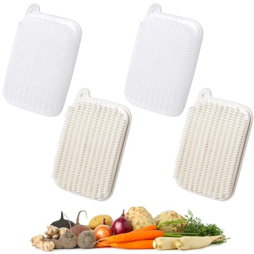 4 Pack Eco-Friendly Vegetable Scrubber Brushes - Soft Bristles for Potato, Carrots, Mushrooms - Gentle Fruit Wash Brush （Dishwasher Safe）