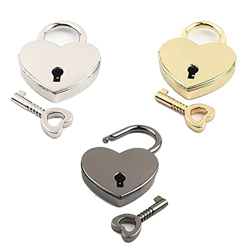 3 Piezas Mini Candados, Candado Cerradura de Metal, Candado de Corazón, Candado en Forma de Corazón, para Diario, Caja de Almacenamiento, Joyero, Maleta, Bolsa de Lona, 3 Colores Cover