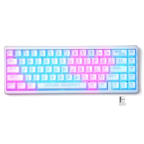 Image of HITIME XVX M67 Wireless 60% Percent Keyboard, QMK /VIA Topographic Gaming Keyboard, Tri-Mode Thocky Creamy Mechanical Key Board, Hot Swappable Gasket Mount RGB IMD Tech for Win /Mac, Miami Theme, White