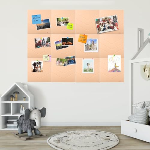 Image of Climberty 12 Pcs Felt Bulletin Board 11.8 inchx11.8 inch, Self-Adhesive Message Boards, Sound Absorbing Pin Boards for Photos, Notes, Wall Decor, Home & Office Organizer with 50 Thumbtacks (Peach Pink)