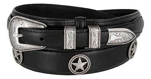 Silver Star Men's Oil Tanned Leather Ranger Belt With Engraved Sterling Silver Buckle