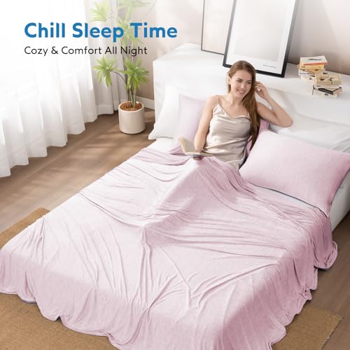 Image of HOMFINE Cooling Blanket for Hot Sleepers King Size, Pink 108 inchx90 inch | Dual-sided mica nylon cool, Q-Max 0.439 instant cool, Lightweight & breathable for night sweats & menopause, Machine washable