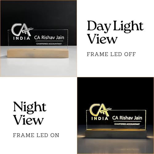 Image of Customized LED Name Plate for Office Desk Table Name Sign Gift For CA Chartered Accountant Aspirants Student Motivational decor Size (10 x 6 inch) (For CA (Chartered Accountant)