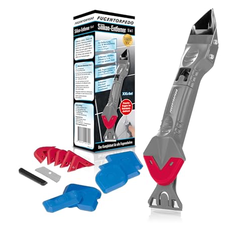 FUGENTORPEDO® Eliminador de silicona 5 en 1 para eliminar viejas y nuevas juntas de silicona y acrílicas | Eliminar y alisar con una sola herramienta para 28 juntas diferentes