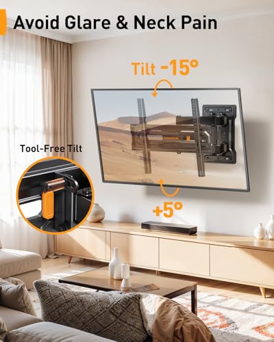 Perlegear TV Wandhalterung für 23-70 Zoll TVs bis 50 kg, Höhenverstellbare Wandhalterung Fernseher mit Schnelle Neigungsverstellung, Fernseher Halterung 55 Zoll Schwenkbar, Max VESA 400x400 mm – Bild 5