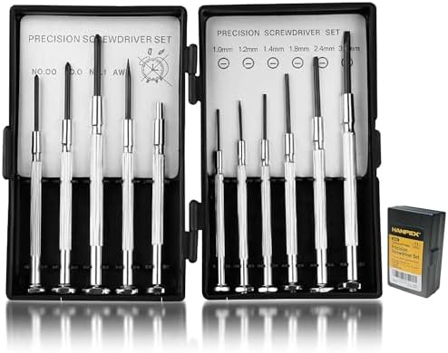 Hanpex Precision Screwdriver Set, 11 Pieces, Mini Flathead and Phillips, for Glasses, Watches, Electronics Repair