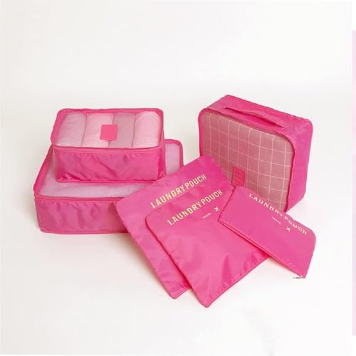Image of Travel Organizer Pouch Set of 6, Space Saver Packing Cubes for Suitcase, Clothes, Underwear, Socks and Shoes (PINK)