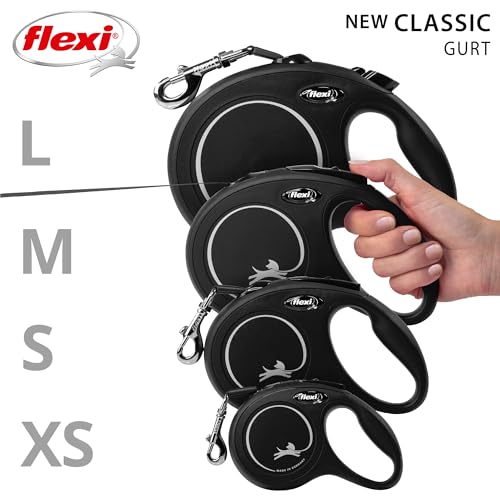 flexi® Classic L Gurt 8 m schwarz, Roll-Leine für Hunde bis 50 kg