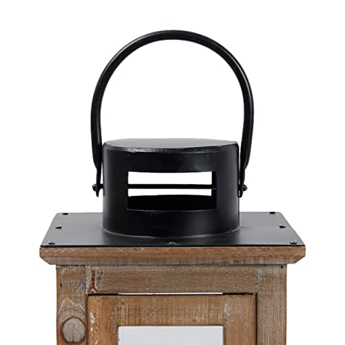 Farmhouse Hanging Candle Lantern 15" Tall, Rustic Wooden Lantern Hurricane Candle Holder With Glass For Fireplace, Outdoor Candle Lantern For Centerpiece Living Room Bedroom Wedding Party Christmas #TOP5