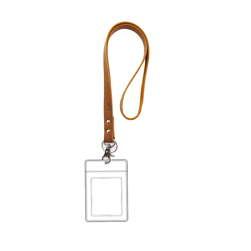 Boshiho Keychain Lanyard - Cowhide Leather Neck Lanyard with Metal Clasp for ID Badge Holder, Keys, USB, Cell Phone etc (Light brown A) - Image 4