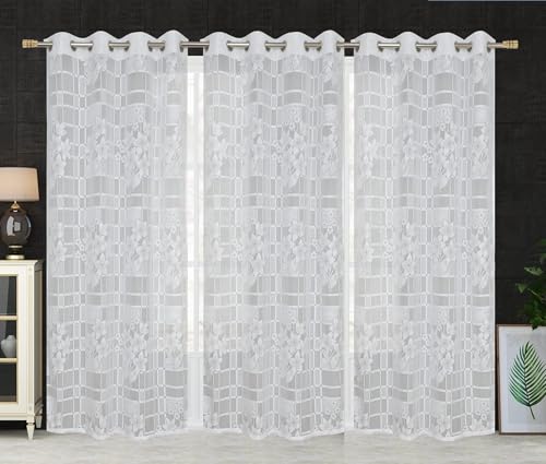 VJK FAB Net Curtains for Long Door Parde for Pooja Room | Curtain for Living Room Sheer Curtains, 4x9 feet Set of 3 Pcs Window Curtain Panel White Color