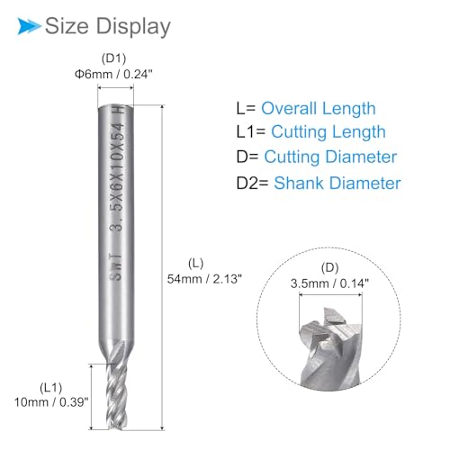 Image of 4-Flute Spiral End Mill Bits, 3.5mm Diameter 10mm Length, High Speed Steel Straight Milling Cutter with Storage Case- (Applications: for Plywood Hardwood Plastic),