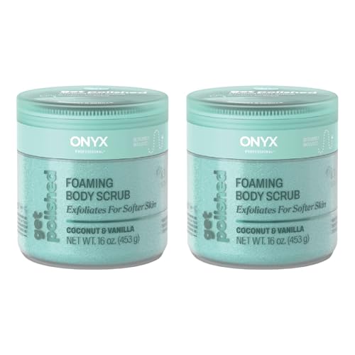 Onyx Professional Foaming Body Scrub With Brush, Coconut Bliss, 16oz, 2pk - Sugar Scrub Made with Shea Butter and Coconut Oil, Includes Built-in Scrubber