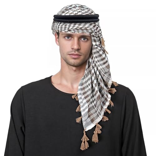 Image of PURFUN Men's Large Arab Shemagh Headscarf Muslim Headcover Shawl Keffiyeh Arabic Scarf