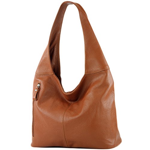 modamoda de T155 Sac à bandoulière en cuir pour femme, fabriqué à la main en Italie, cognac, L