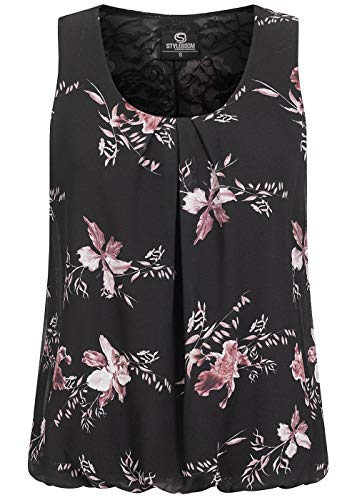 Cloud 5ive Damen Shirt Chiffon Top mit Spitzenbesatz und Blumen Muster
