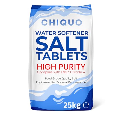 Chiquo Water Softener Salt Tablets 25kg - Food Grade High Purity Salt Tablets - EN973 Grade A - Compatible with All Water Softener Machines - Helps Reduce Limescale Build-Up