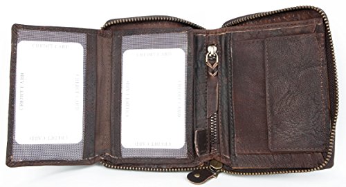 FLW Large Dark Brown Zip-Around Durable Oiled Genuine Leather Wallet with Shark - Image 5