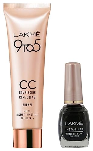 Image of Lakme Insta Eye Liner, Black, 9ml And Lakme Complexion Care Face Cream, Bronze, 9g