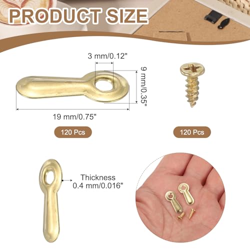 Image of uxcell 120pcs Picture Frame Backing Clips, 0.75 inch Photo Frame Turn Buttons Fasteners Hardware Corner Clip with 120pcs Screw for Hanging Pictures Craft Drawings, Gold