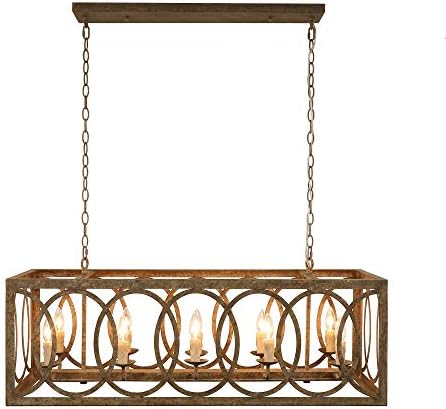 Thiago 41" Brown 10 Light Rectangular Chandelier