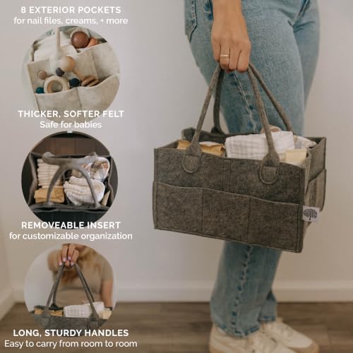 Image of Parker Baby Diaper Caddy - Nursery Storage Bin and Car Organizer for Diapers and Baby Wipes - Charcoal, Regular (Pack of 2)