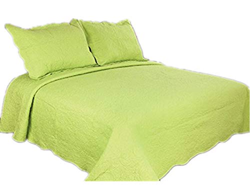 ALL FOR YOU 3-Piece Reversible Embroidered Bedspread/Coverlet/Quilt Set-King Size-Lime Green