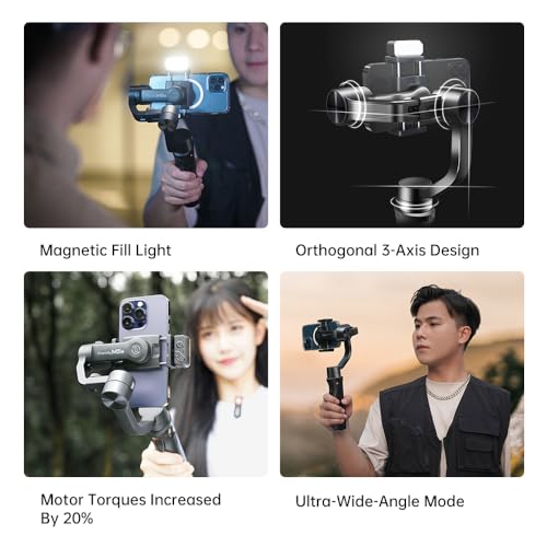 Image of hohem iSteady Mobile Plus Kit Smartphone Gimbal Stabilizer, 3-Axis Phone Gimbal w /Fill Light, 360 Infinite Rotation, Max Payload 280g, Android and Phone Stabilizer for YouTube TikTok Video Vlogging