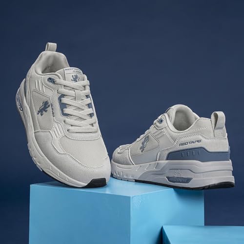 Image of Red Tape Men's Sneakers Grey Blue Pu Mesh Round Lace-Up Easy Movement