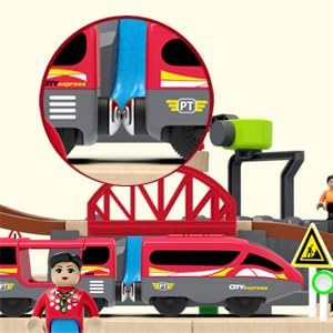 Close-up of the magnetic connection between train cars
