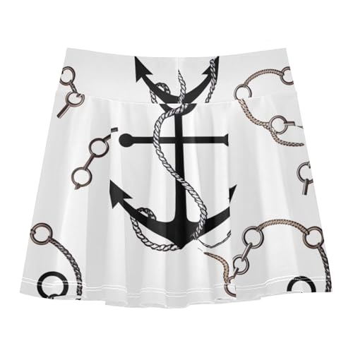 Black Anchors Chains White Athletic Shorts Girls Skorts Toddler Tennis Skirts Dance Golf Pleated 3t2