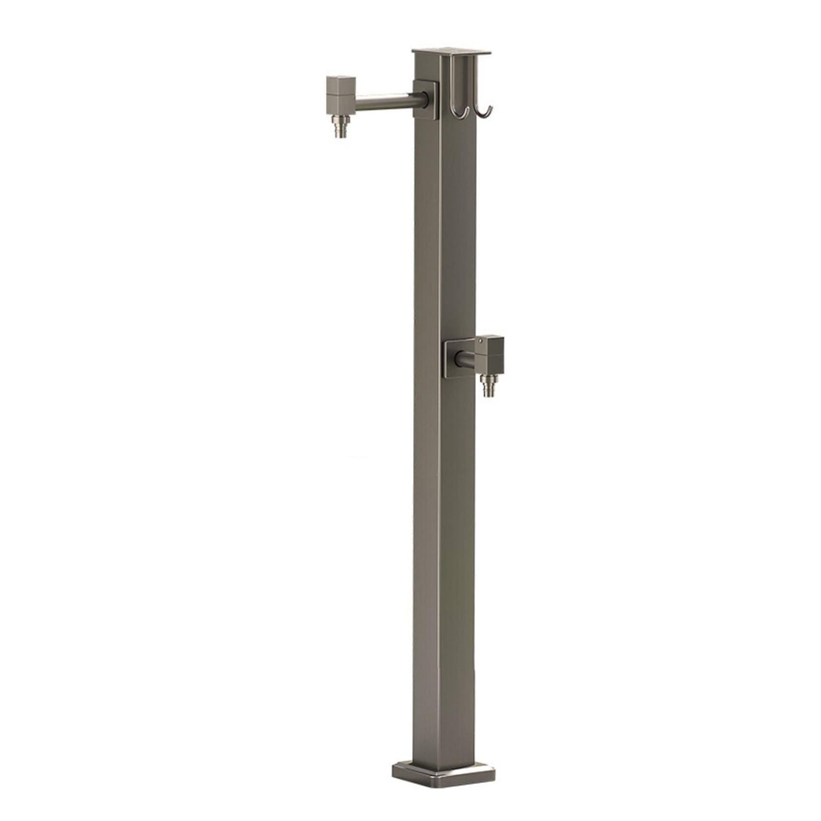 Yard Hydrant Stainless Steel Garden Water Column Freestanding Water Feature Fountain with 2 Outlet Faucet and Hook