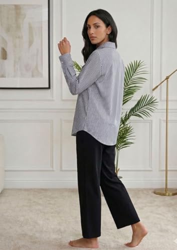 Image of OOMPH! Women Striped Smart Casual Shirt | Long Sleeve Casual & Office Wear | Comfortable, Breathable, Stylish Formal Top for Daily Work & Smart Casual Look