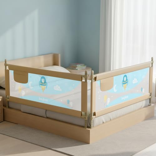 Image of BAYBEE Bed Railing for Baby Safety Guard for Kids | Bed Side Protector for Baby Falling Guard with 7 Level Height Adjustable & Portable Bed Rails for Babies (6FtX5Ft, 2 Sides, Beige)