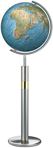 Columbus Duorama Leuchtglobus Standmodell: 40 cm Durchmesser. Mundgeblasene Kristallglaskugel, traditionell handkaschiertes Kartenbild Metall-Standfuß, Edelstahlausführung, Metallmeridian Edelstahlausführung Cover
