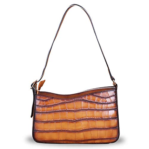 Image of Genuine Leather Satchel Purses for Women Hobo Handbags Crocodile Pattern Lady Shoulder Bag