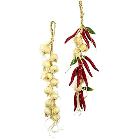 Chili/Knoblauch Zopf Girlande Hänger Gemüse Deko Plastik Realistisch Gefälschtes Gemüse für Dekoration Knoblauch-Chili-Kette Dekorattrappe Lebensmittelnachbildung Fake Food 2er Set Cover