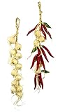 Chili/Knoblauch Zopf Girlande Hänger Gemüse Deko Plastik Realistisch Gefälschtes Gemüse für Dekoration Knoblauch-Chili-Kette Dekorattrappe Lebensmittelnachbildung Fake Food 2er Set