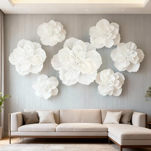 YooNotee 6 Pcs Large Paper Flowers White 24 Inch Giant Big Crepe Paper Flowers Decoration 3D Floral Wall Backdrop for Wedding Nursery Room Baby Shower Bridal Shower Bachelorette Baptism Birthday Party