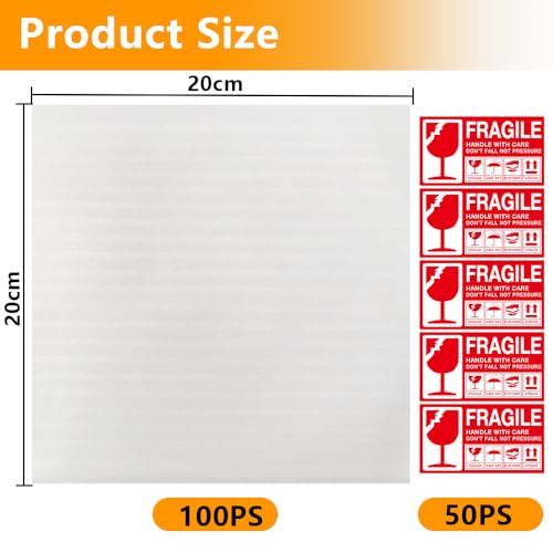 100 Stück Schaumfolie Verpackungsmaterial, 20 x 20cm Luftpolsterfolie Umzugsmaterial Schaumstoffverpackung für Gläser Weinflaschen Geschirr Porzellan Umzug