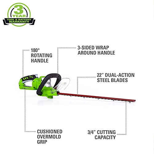 Greenworks 24V 22" Cordless Hedge Trimmer, 2.0Ah Battery And Charger Included #TOP1