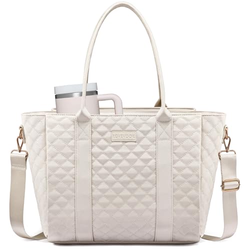 Image of LOVEVOOK Teacher Tote Bag for Women, Quilted Work Tote Nurse Laptop Bag, Large Computer Shoulder Bags with Zipper for Travel