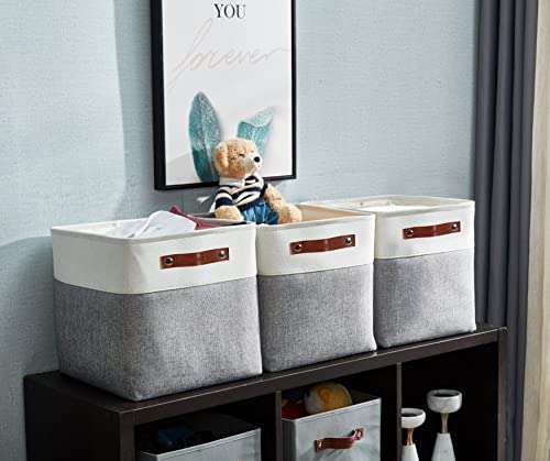 Image of DECOMOMO Foldable Storage Bin Collapsible Sturdy Cationic Fabric Storage Basket Cube W /Handles for Organizing Shelf Nursery Home Closet (Grey & White, Cube - 12 x 12 x 12 inch - 4 Pack)