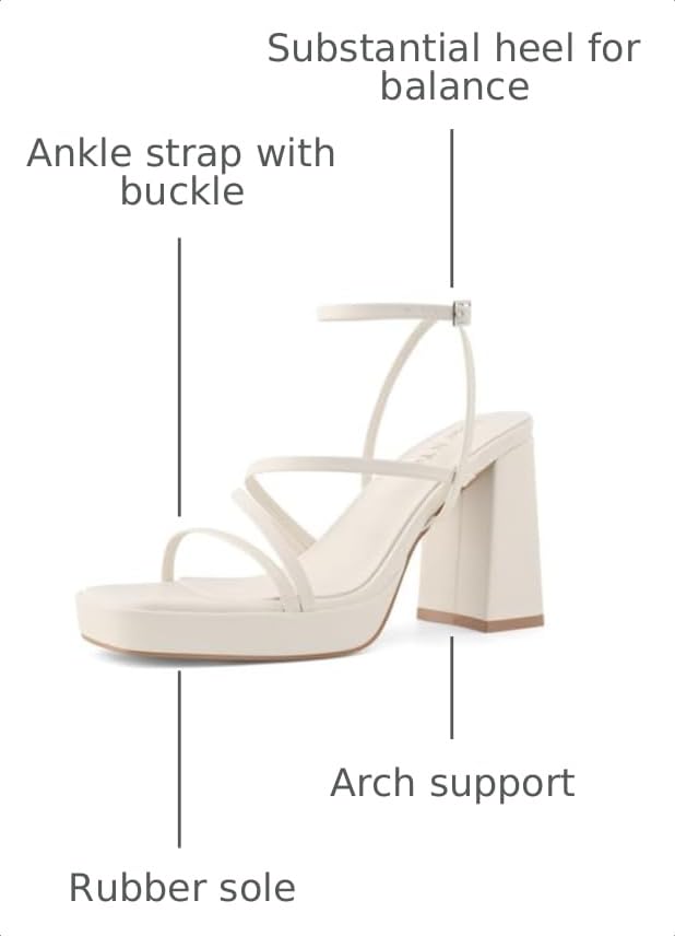 Image of Shoe'N Tale Platform Heels for Women Strappy Block Chunky Heels Square Toe Ankle Buckle Sandals